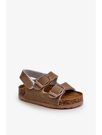 Detské sandále na korkovej platforme, zapínanie na suchý zips, Khaki Rorria