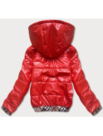 Krátka červená dámska bunda s ozdobným lemovaním (B8030-4)