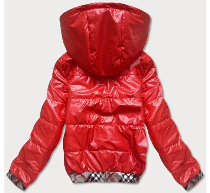 Krátka červená dámska bunda s ozdobným lemovaním (B8030-4)