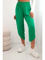 Nohavice so širokými nohavicami a vreckami zelené Nohavice so širokými nohavicami a vreckami zelené