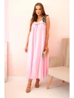 Dámske šaty bez ramienok s leopardou potlačou candy pink