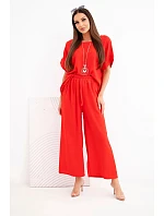 Dámska viskózna blúzka s krátkym rukávom a široké nohavice červená