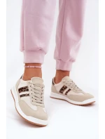 Sneakersy Damskie Z Eko Zamszu Panterka Beżowe Marinils