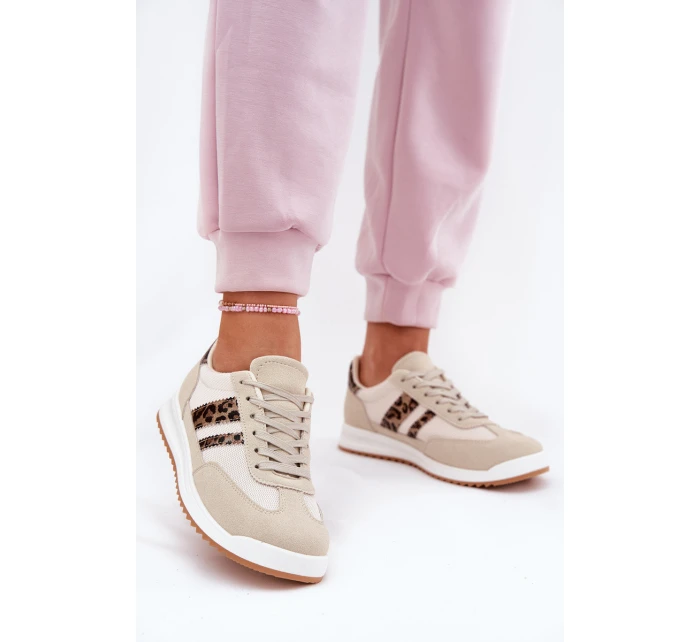Sneakersy Damskie Z Eko Zamszu Panterka Beżowe Marinils
