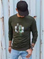 Pánska khaki mikina s potlačou FashionStreet BX5351 Pánska khaki mikina s potlačou FashionStreet BX5351