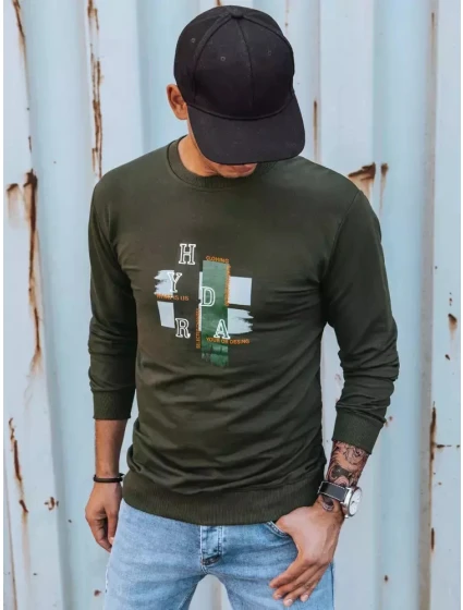 Pánska khaki mikina s potlačou FashionStreet BX5351 Pánska khaki mikina s potlačou FashionStreet BX5351