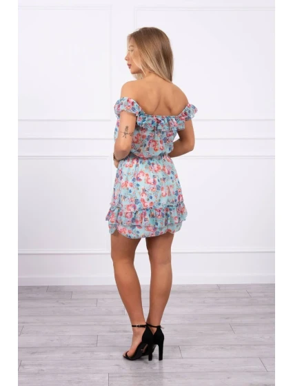 Španielske šaty do pása v mätovej farbe