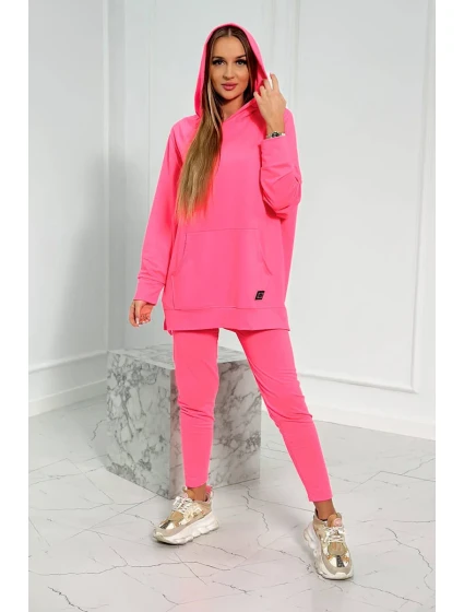 Sada s mikinou s kapucňou ružová neónová