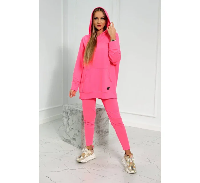 Sada s mikinou s kapucňou ružová neónová