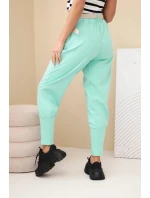 Dámske bavlnené nohavice s vysokým pásom a mätovým opaskom