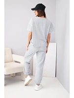 Dámský bavlněný komplet halenka krátký rukáv a teplákové kalhoty šedý