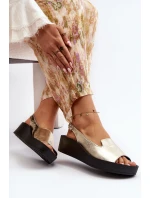 Zazoo 2893 Sandały Damskie Skórzane na Grubej Podeszwie Złote