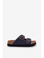 Lekkie Klapki Męskie Z Klamrami Eko Skóra Big Star NN174530 Granatowe Lekkie Klapki Męskie Z Klamrami Eko Skóra Big Star NN174530 Granatowe