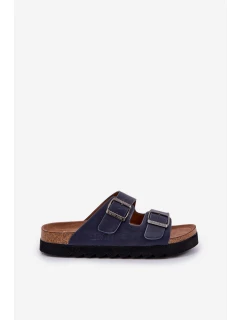 Lekkie Klapki Męskie Z Klamrami Eko Skóra Big Star NN174530 Granatowe