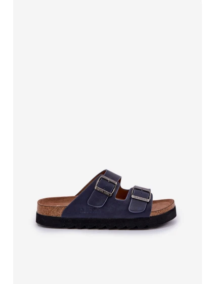Lekkie Klapki Męskie Z Klamrami Eko Skóra Big Star NN174530 Granatowe Lekkie Klapki Męskie Z Klamrami Eko Skóra Big Star NN174530 Granatowe