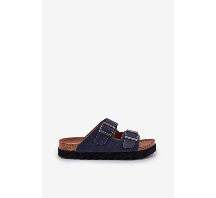 Lekkie Klapki Męskie Z Klamrami Eko Skóra Big Star NN174530 Granatowe Lekkie Klapki Męskie Z Klamrami Eko Skóra Big Star NN174530 Granatowe