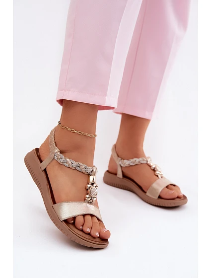 Dámské sandály Ploché Zlaté model 22133564 - S.Barski