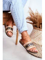 Béžové papuče s korkovou podrážkou a zirkónmi Be Nice