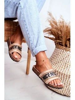 Béžové papuče s korkovou podrážkou a zirkónmi Be Nice