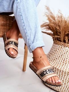 Béžové papuče s korkovou podrážkou a zirkónmi Be Nice