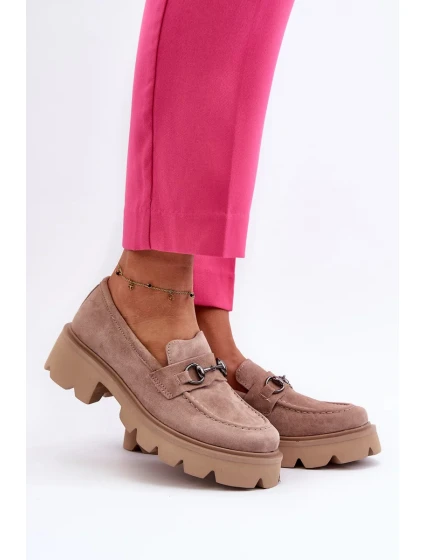 Robustné dámske béžové semišové mokasíny Neloria Robustné dámske béžové semišové mokasíny Neloria