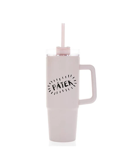 FRIDAY - svetloružový cestovný hrnček s priehľadným viečkom 900 ml