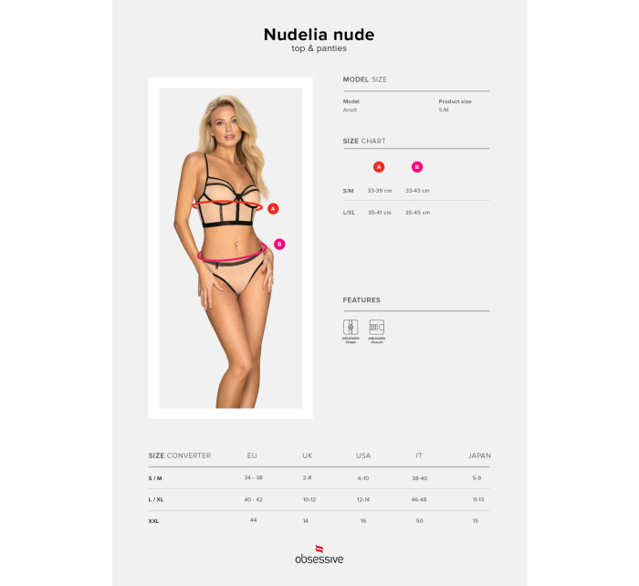 Zmyselný set Nudelia top & panties nude - Obsessive
