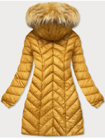 Žltá prešívaná dámska bunda s kapucňou (8916-C)