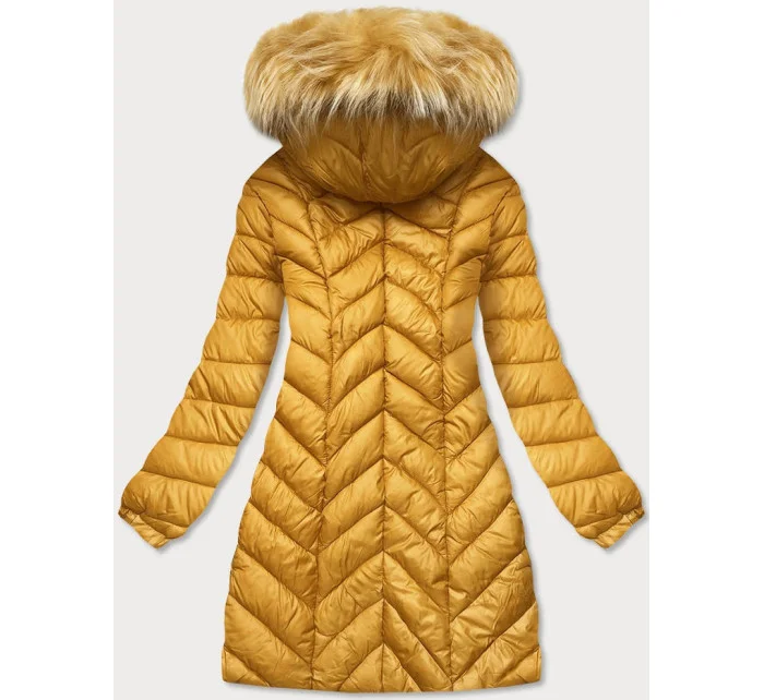 Dámska prešívaná bunda s kapucňou žltá (8916-c)