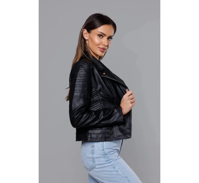 Krátka čierna bunda ramoneska s golierom (11Z8031) Krátka čierna bunda ramoneska s golierom (11Z8031)