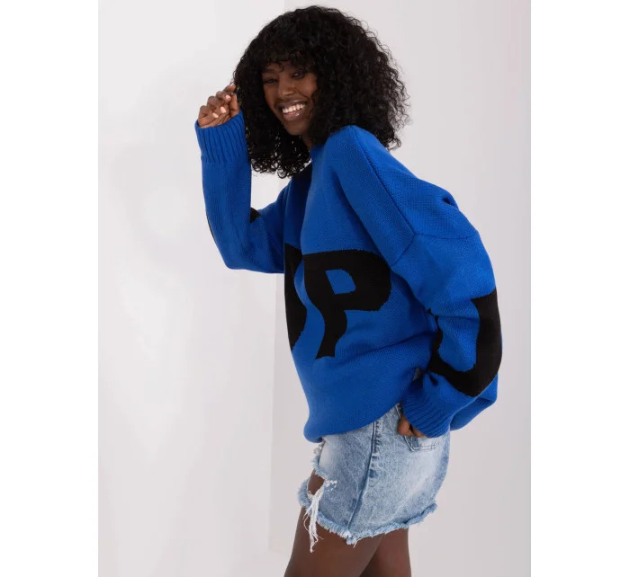 Modrý dámský oversize svetr model 19769914 - Factory Price