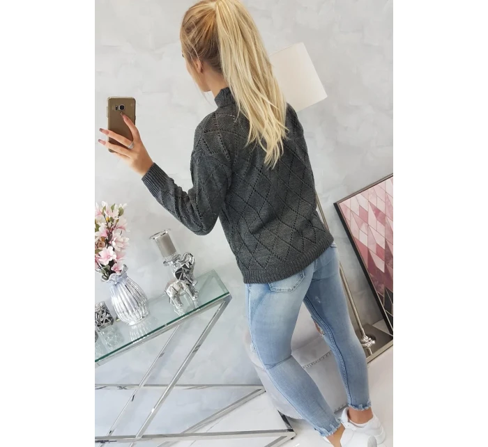 Svetr s rolákem a vzorem grafitový model 18745514 - K-Fashion
