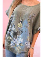 Dámská bavlněná košile s model 22020959 a květinami khaki - K-Fashion