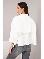 Dámská jarní bavlněná bunda model 22084749 na knoflíky s límcem ecru - K-Fashion