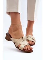 Zazoo 40236 Skórzane Klapki Damskie Na Niskim Obcasie Beżowe