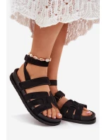 Eko Zamszowe Sandały Damskie Z Rzepami Czarne Valpera Eko Zamszowe Sandały Damskie Z Rzepami Czarne Valpera