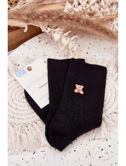 Teplé dámské ponožky s vlnou Medvěd Černé