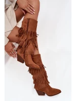 Dámske zateplené kovbojské čižmy so strapcami Brivina - camel Dámske zateplené kovbojské čižmy so strapcami Brivina - camel