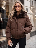 Dámska zimná prešívaná bunda s kožušinou, hnedá, FashionStreet TY6006 Dámska zimná prešívaná bunda s kožušinou, hnedá, FashionStreet TY6006