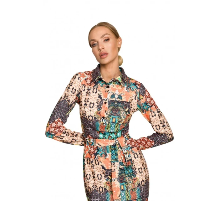 M706 Šaty s rukávmi, golierom a potlačou - model 3