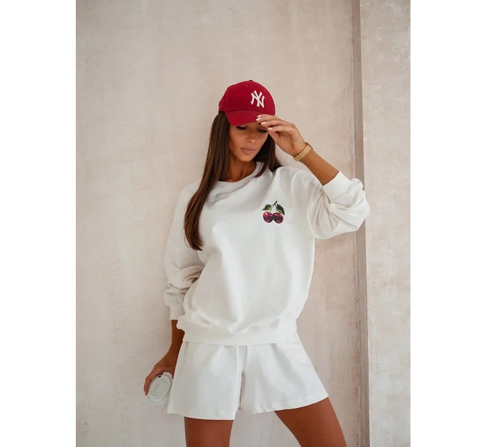 Dámska bavlnená súprava v ecru farbe - mikina a šortky (VE101)