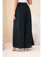 Dámske široké bavlnené nohavice s elastickým pásom čierne
