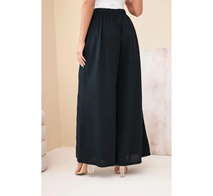 Dámske široké bavlnené nohavice s elastickým pásom čierne