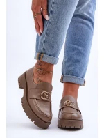 Damskie Półbuty Skórzane Z Ozdobą Ciemnobeżowe Rosefalls