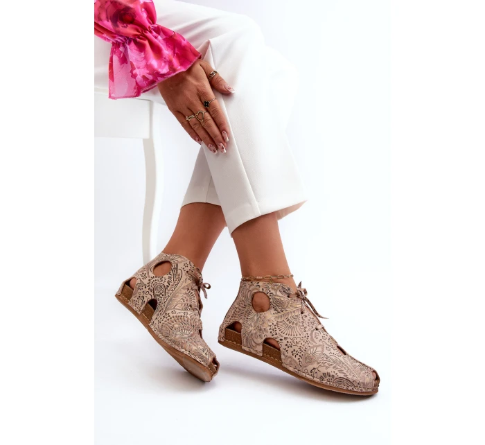 Wzorzyste Skórzane Botki Maciejka 03426-02 Beżowe