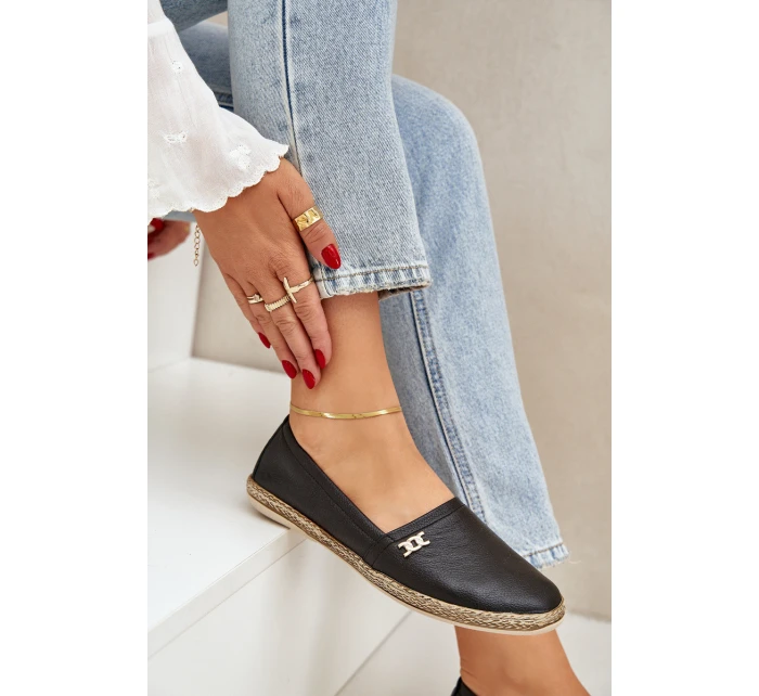 Eleganckie Skórzane Espadryle Damskie Zazoo 10177 Czarne Eleganckie Skórzane Espadryle Damskie Zazoo 10177 Czarne