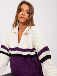 Ecru-fialový oversize sveter s golierom