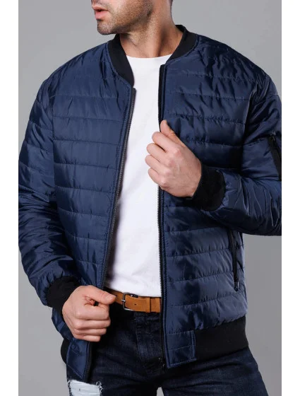 Tmavě modrá prošívaná pánská bunda typu "bomber" model 18344849 - J.STYLE Tmavě modrá prošívaná pánská bunda typu "bomber" model 18344849 - J.STYLE