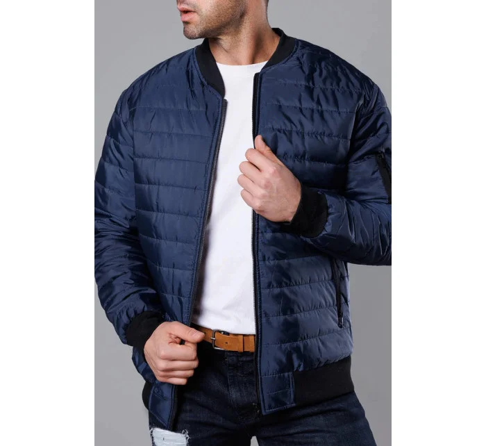 Tmavě modrá prošívaná pánská bunda typu "bomber" model 18344849 - J.STYLE Tmavě modrá prošívaná pánská bunda typu "bomber" model 18344849 - J.STYLE