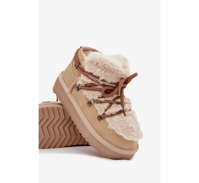Śniegowce Dziecięce Młodzieżowe Z Futerkiem D.Franklin DFSH370011 Beżowe